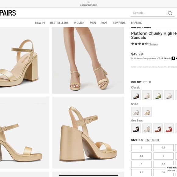 Dream Pairs Platform Chunky Gold Block Heel with Strap Size 6 - Picture 8 of 8